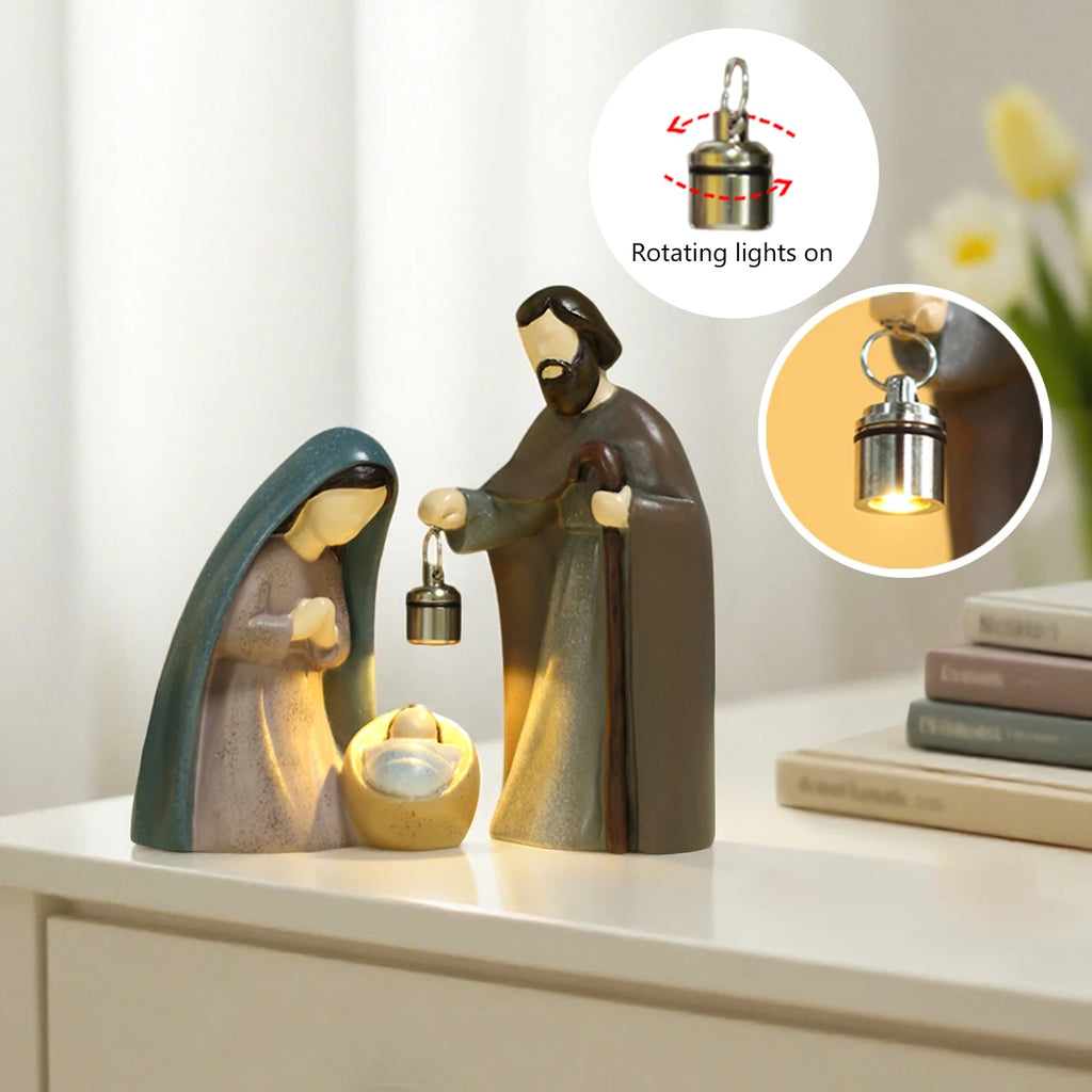 Luminous Christmas Nativity Scene Ornament - 2-Piece Resin Set