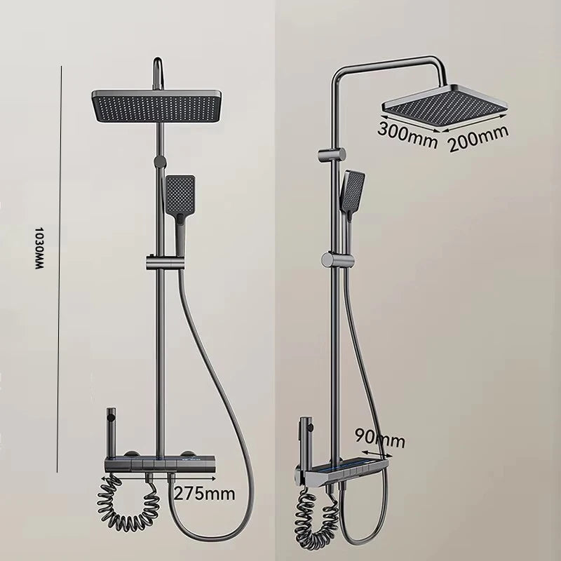Vabena Grey Piano Button Digital Display Rain Shower System with Ambient Light