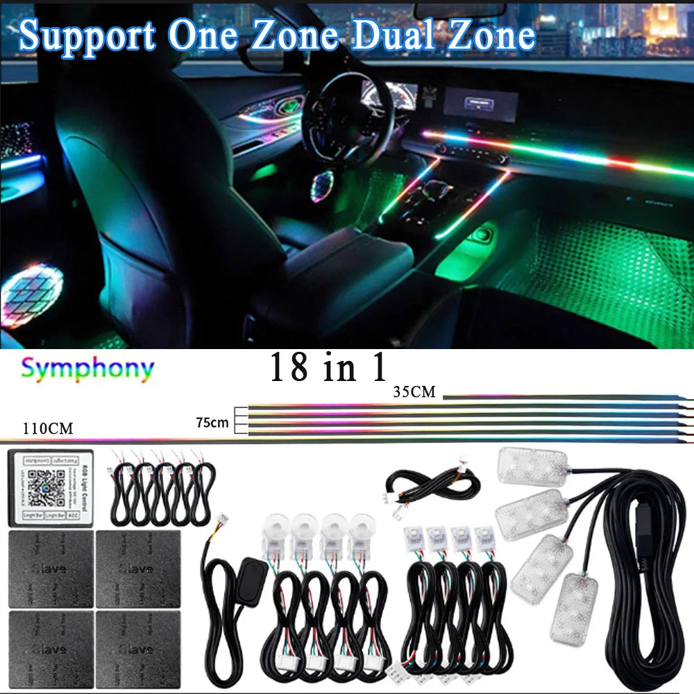 RGB LED Car Ambient Light Kit - APP Control Streamer Atmosphere Lamp