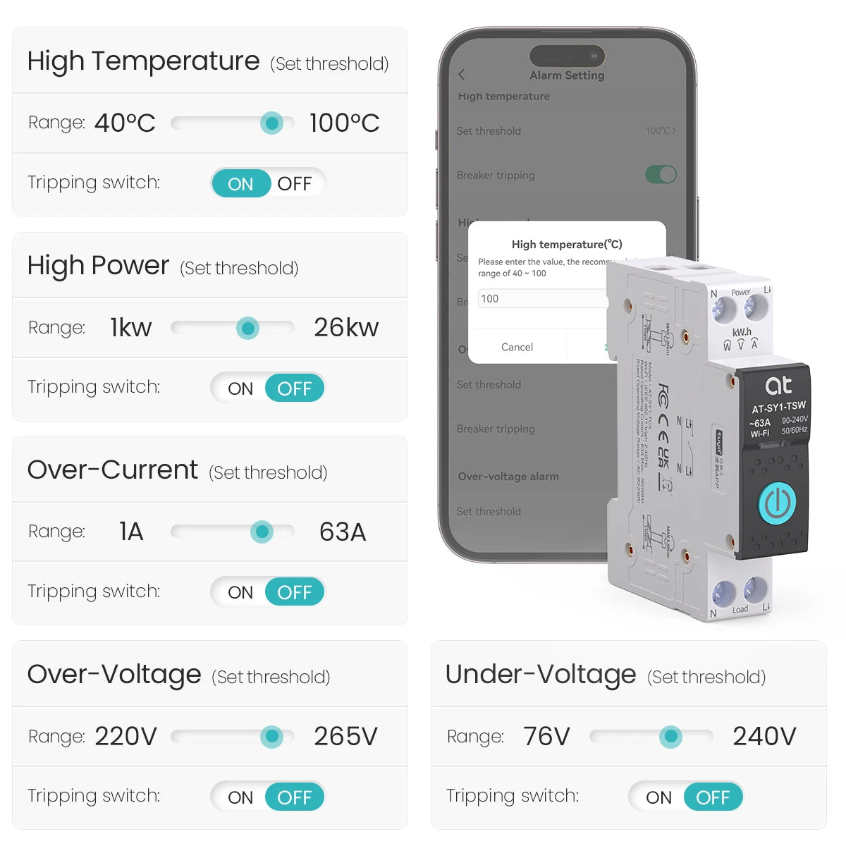 Tuya WiFi Smart Circuit Breaker 1P+N 63A - Remote Control, Energy Monitoring & Voice Assistant