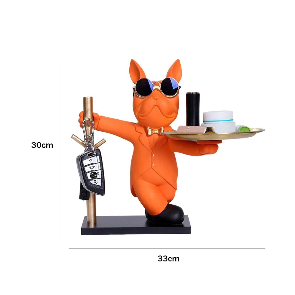 Elegant French Bulldog Sculpture & Storage Tray - Stylish Home Decor