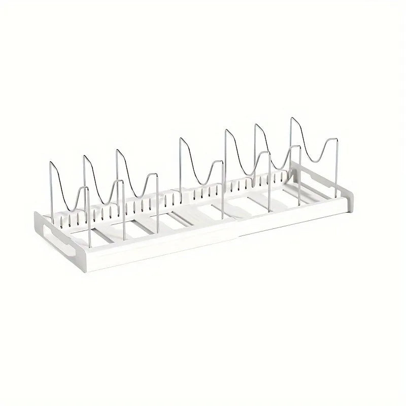 Expandable Pot & Pan Organizer Rack - Adjustable Kitchen Cabinet Storage Solution