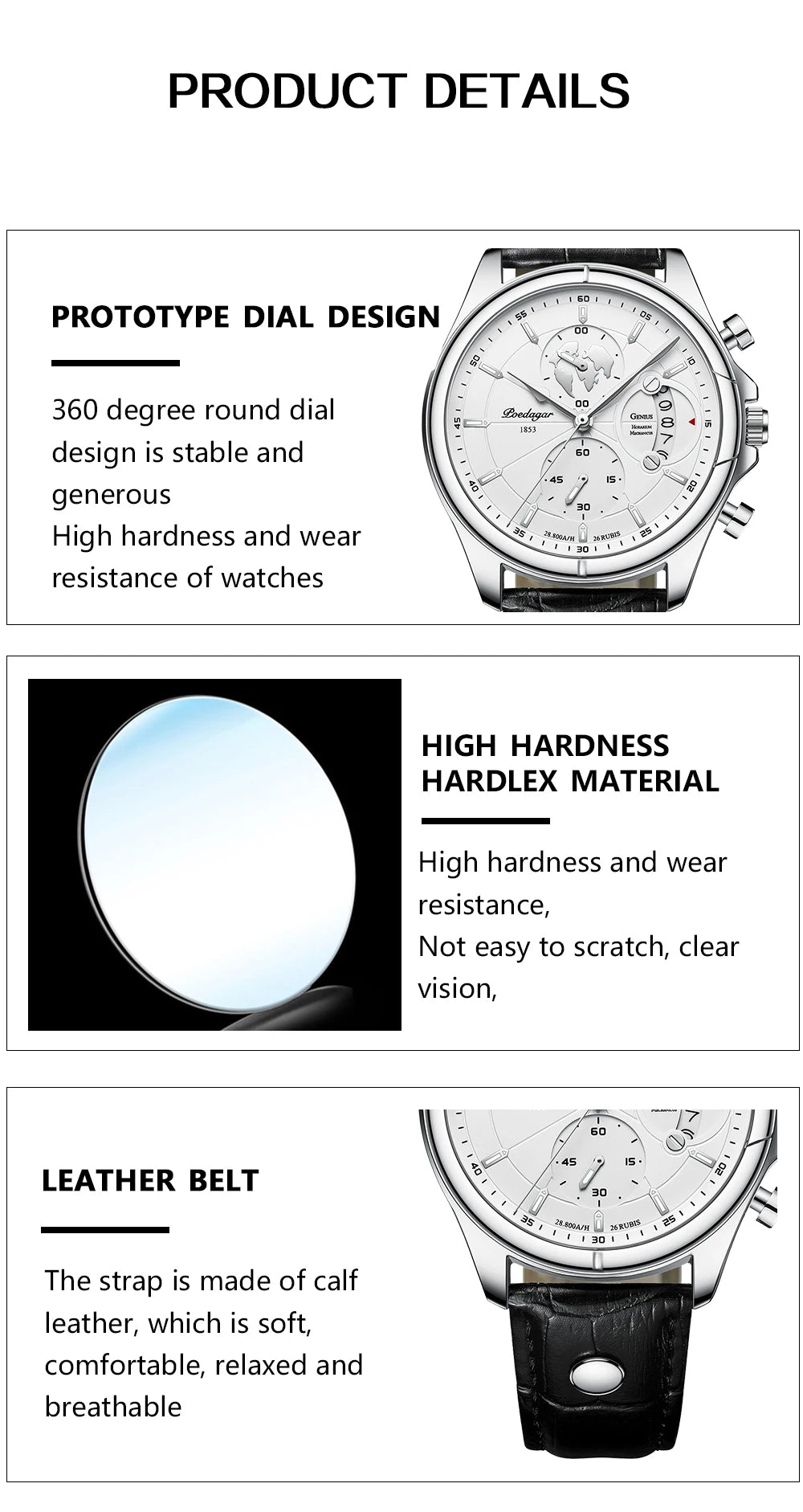 POEDAGAR Luxury Chronograph Watch for Men - Waterproof, Leather Strap, Date