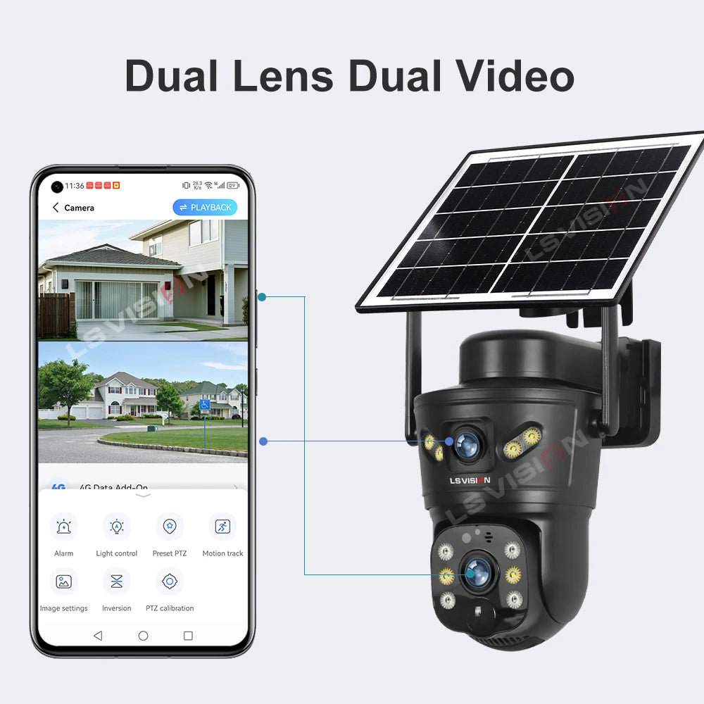 LS VISION 4G/WiFi Outdoor Solar Camera 8MP Dual Lens PIR SIM Night Vision Waterproof CCTV