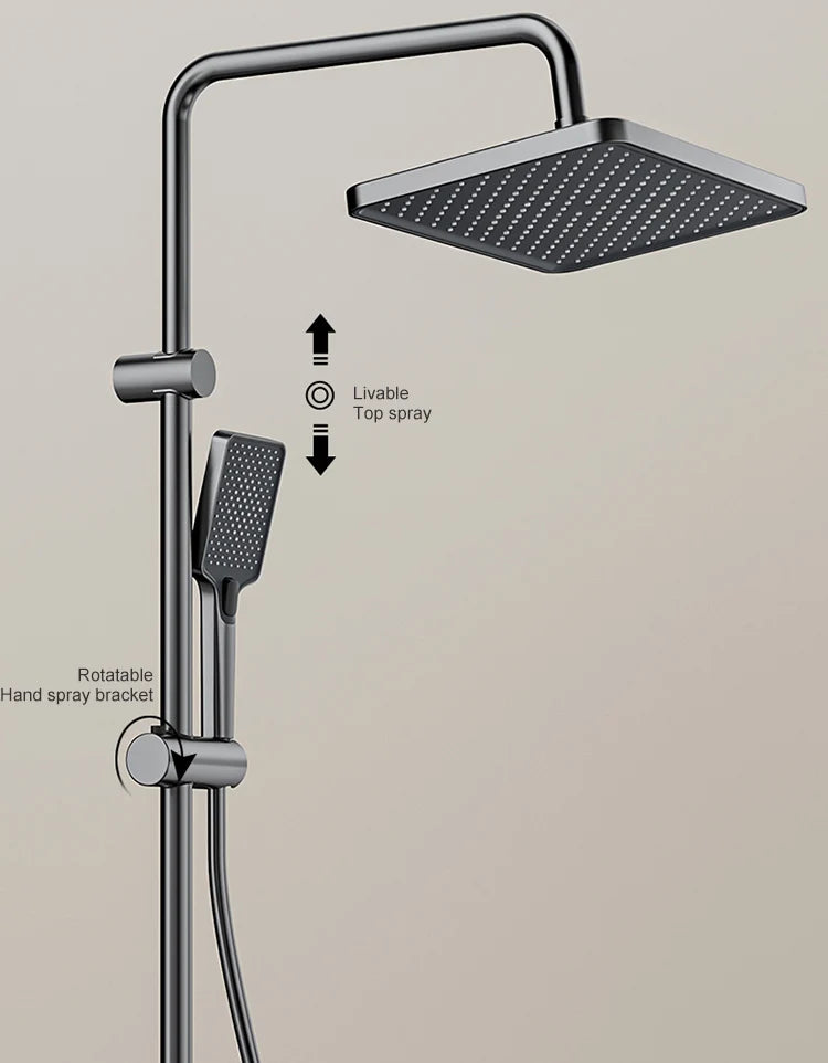 Vabena Grey Piano Button Digital Display Rain Shower System with Ambient Light