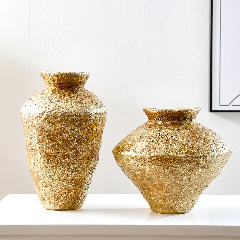 Luxury Retro Golden Earthenware Jar Decorative Vase