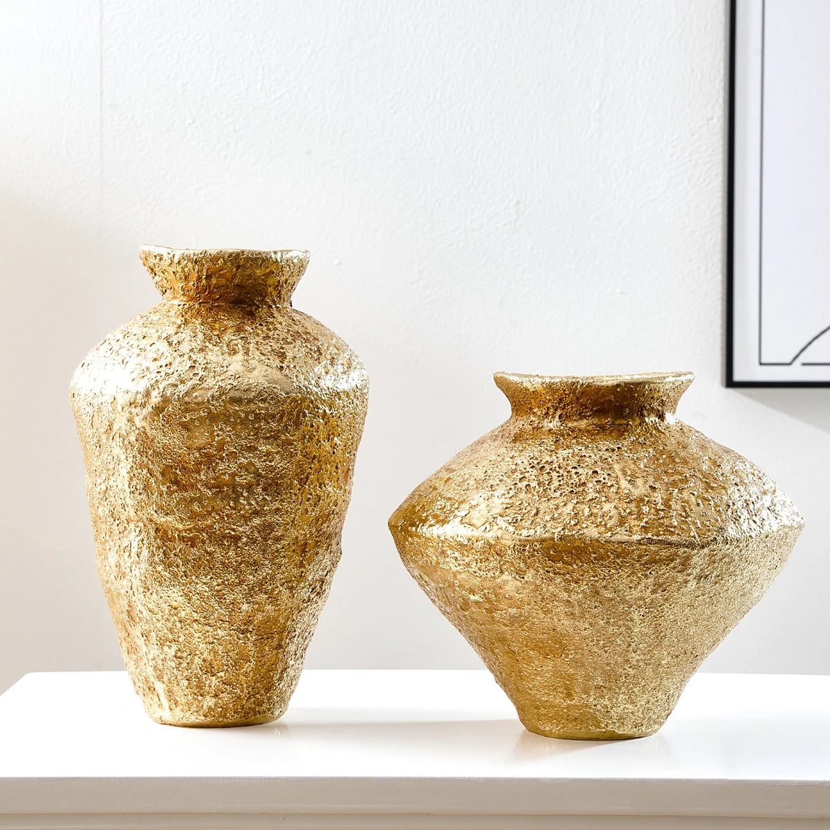 Retro Golden Earthenware Jar Vase - Antique Home Decor