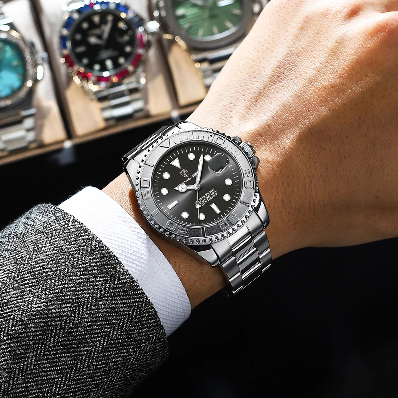 POEDAGAR Luxury Men's Quartz Watch - Waterproof & Luminous Date