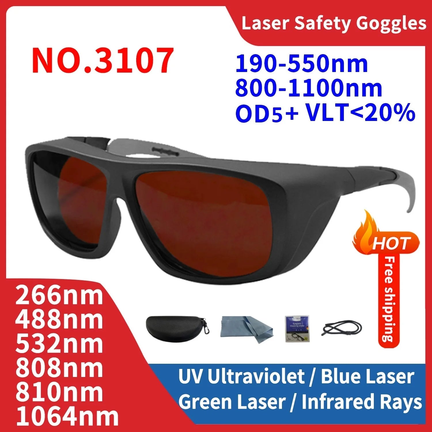 Laser Safety Glasses - UV, IR, IPL, FPV Eye Protection 1064nm, 532nm