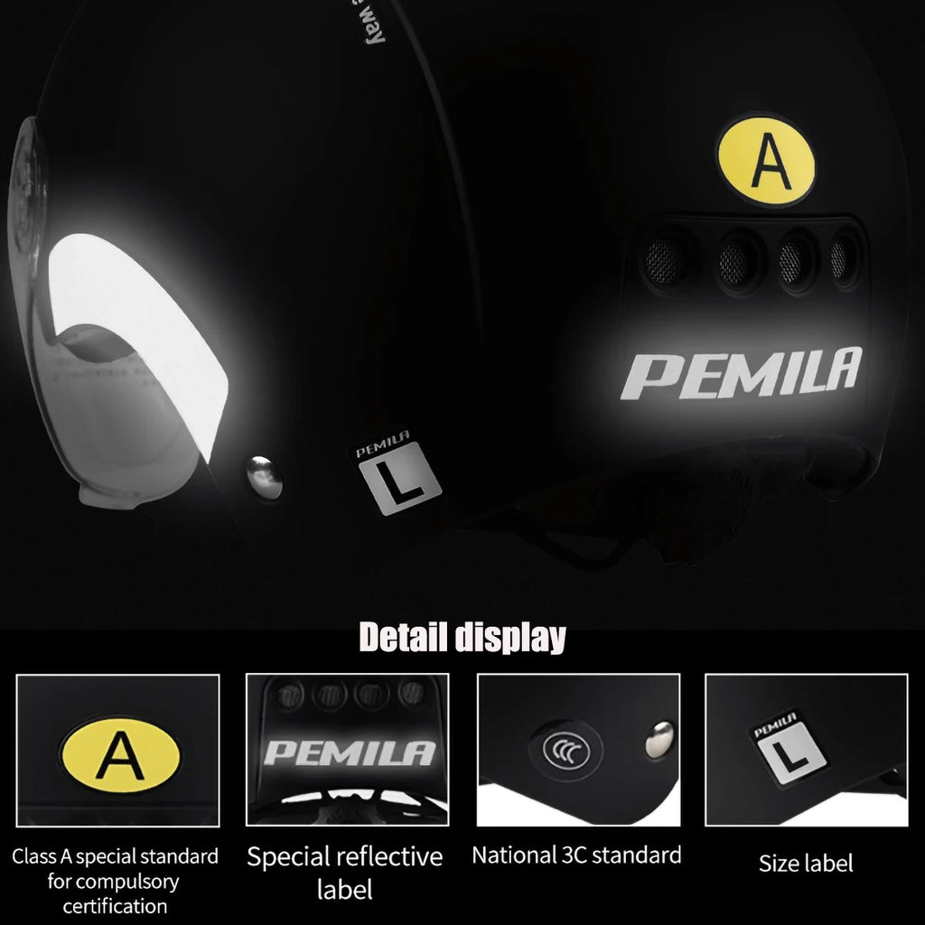 PEMILA Cycling Helmet with Goggles, Ear Protection & Reflective Safety - Adult MTB Road E-Bike