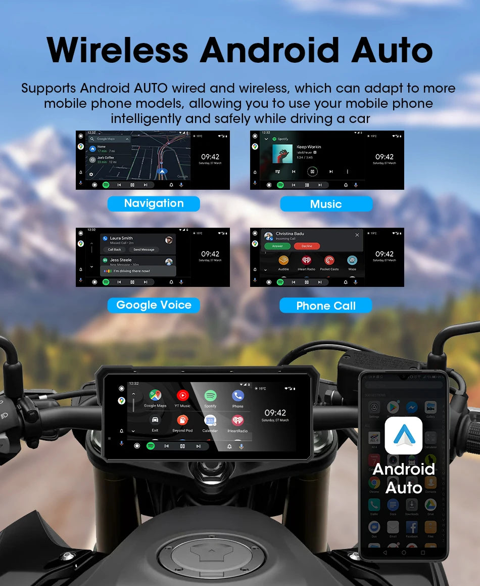 Jansite 8.1" 4K Motorcycle DVR Monitor with CarPlay & GPS