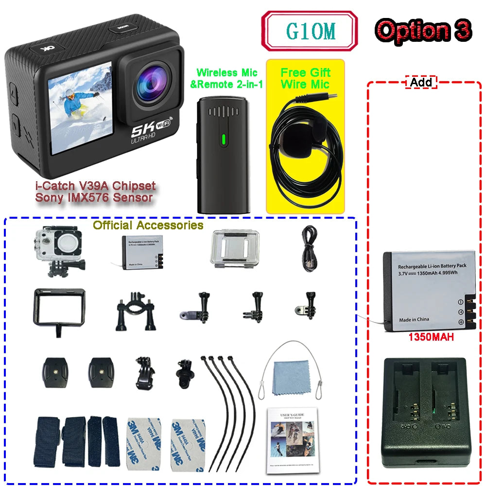 Sony IMX576 5K 4K 60FPS Waterproof 48MP Wi-Fi Action Camera for Adventure