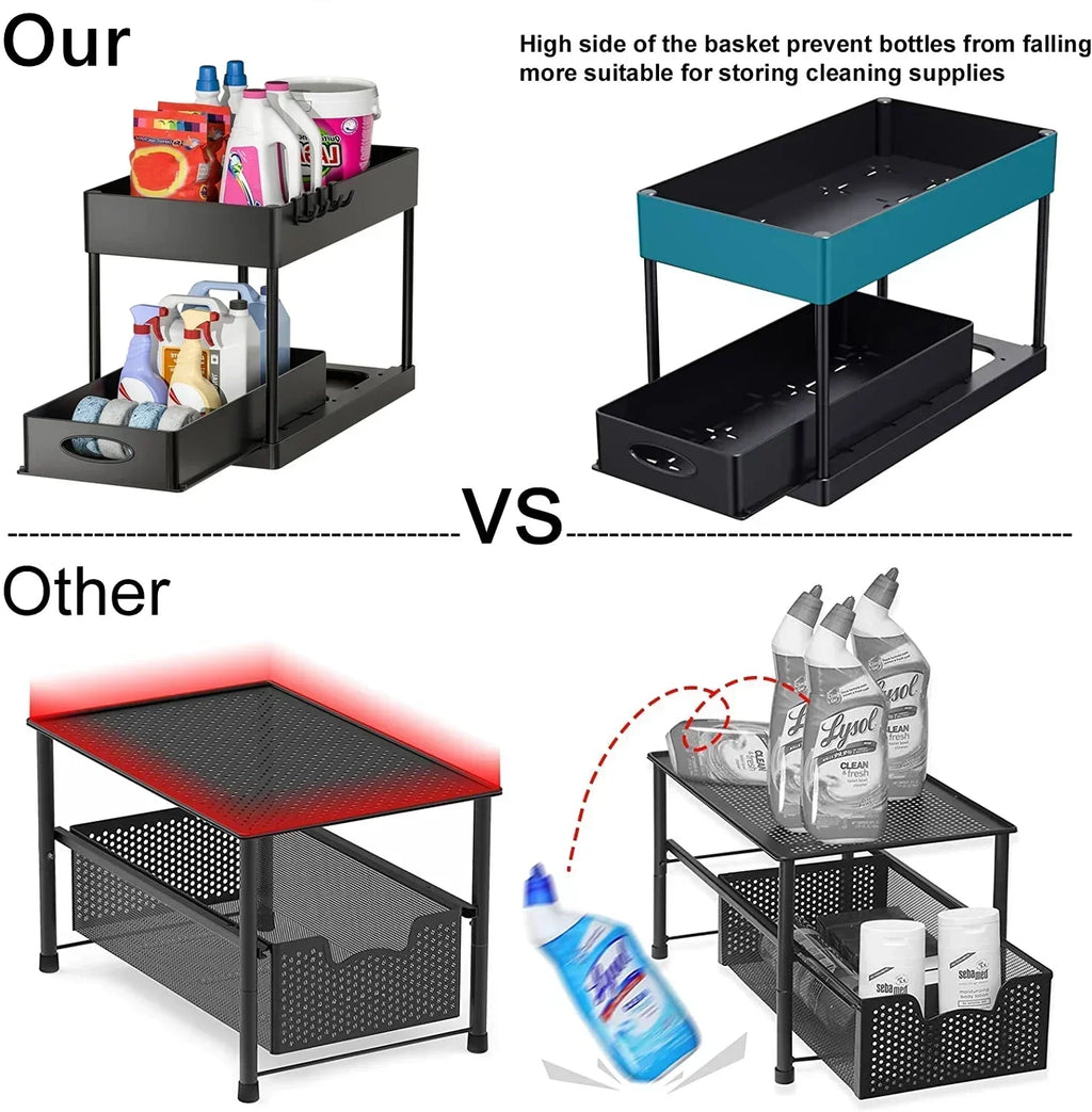 2-Tier Under Sink Organizer - Sliding Cabinet Basket Storage Rack for Bathroom & Kitchen