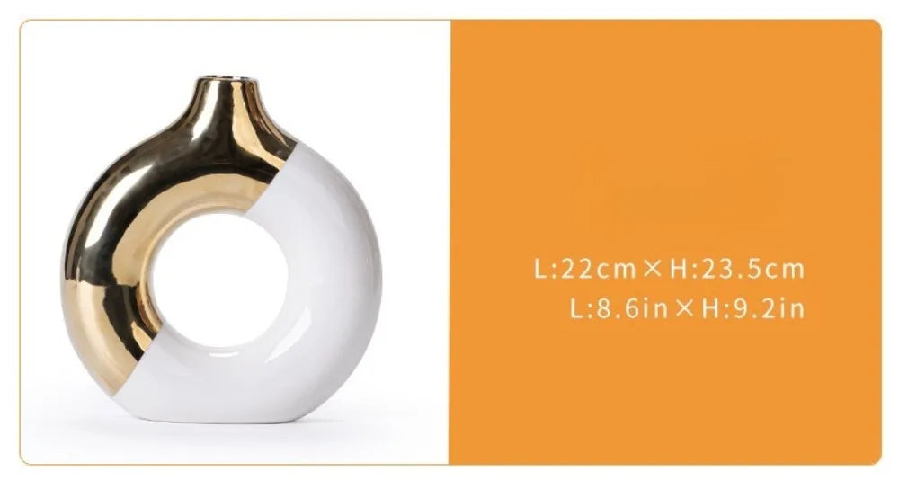 Gold Ceramic Flower Vase - Elegant Home & Wedding Decor