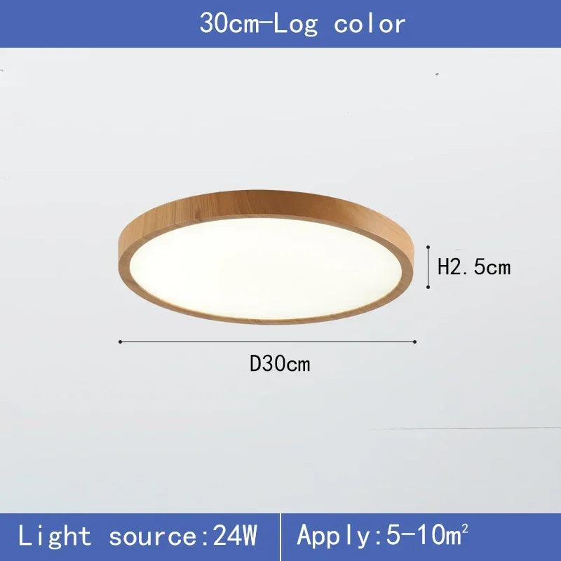 Modern Circular LED Ceiling Light - Ultrathin Wood Grain Walnut Decorative