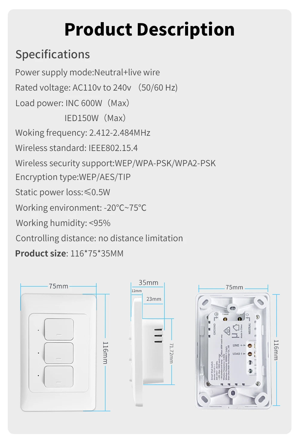 Manhot Tuya Smart Light Switch | Physical Push-Button Smart Home Control