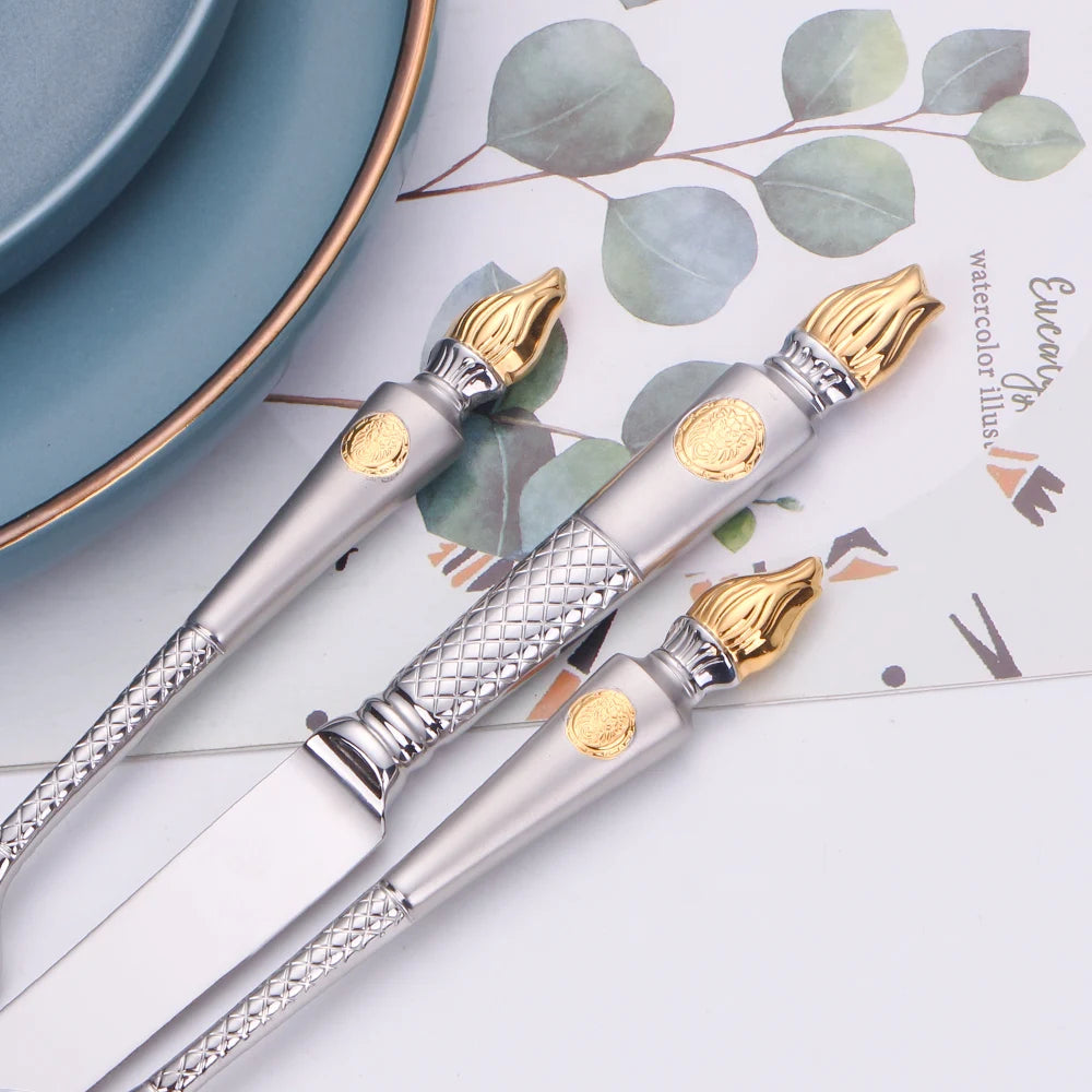 Luxury Vintage Stainless Steel Cutlery Set - Elegant Dining