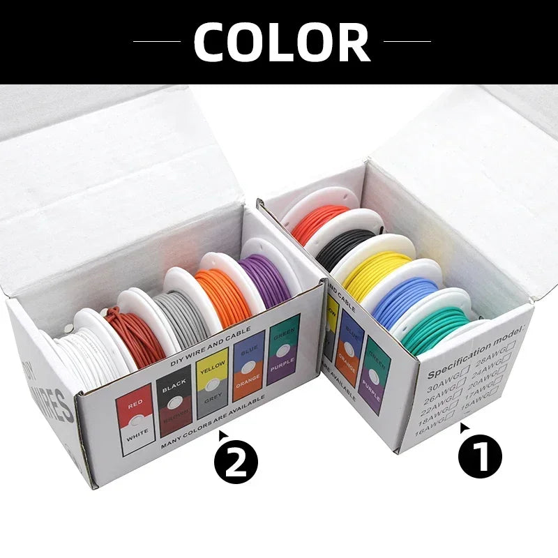 Heat Resistant Flexible Silicone Wire Kit - 5 Colors, Multi-Gauge AWG, Tinned Copper