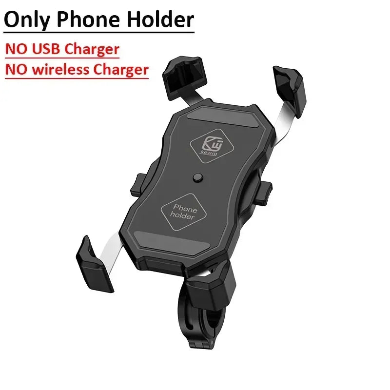 Motorcycle Phone Holder with Fast Wireless & USB Charging | Handlebar & Mirror Mount
