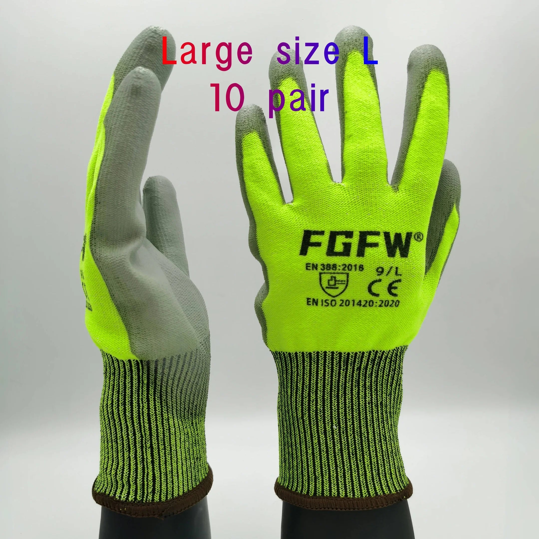 10 Pairs Military-Grade Level C Cut Resistant Gloves EN388 Certified for Industrial Use
