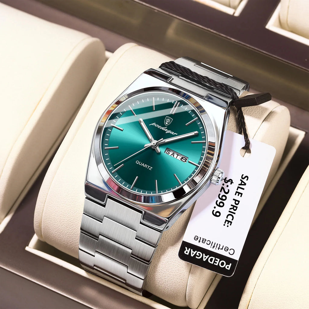 POEDAGAR Luxury Men's Quartz Watch - Waterproof, Luminous, Date & Week