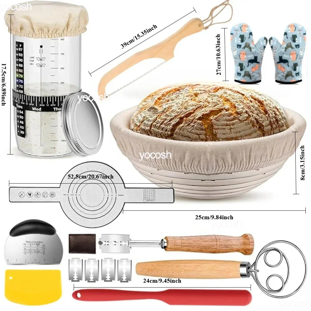 Professional Sourdough Baking Tools Set - Starter Jar, Mat & Knife