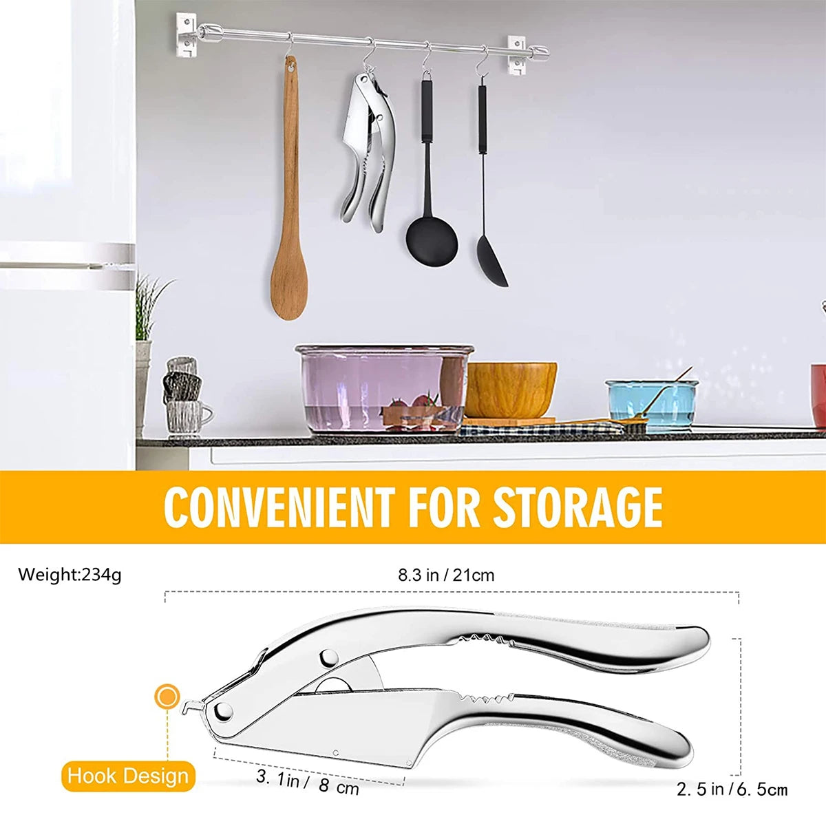 Stainless Steel 2-in-1 Garlic Press & Slicer Mincer | Dual Function Kitchen Tool
