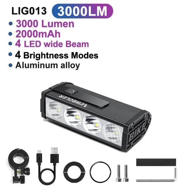 NEWBOLER 10000 Lumen Bike Light - USB Rechargeable MTB Road Lamp