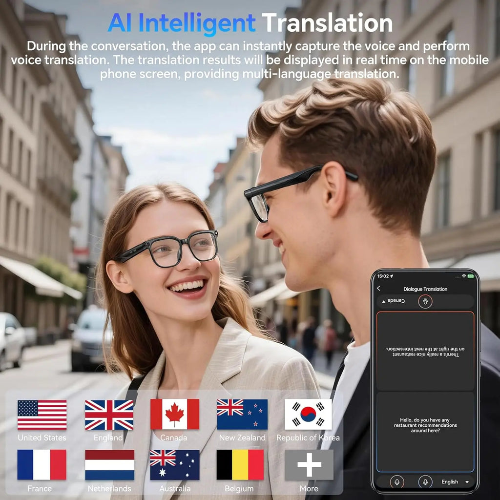 2026 Smart AI Glasses 1080P HD Video Camera ChatGPT Bluetooth Music Translation Sunglasses for Men