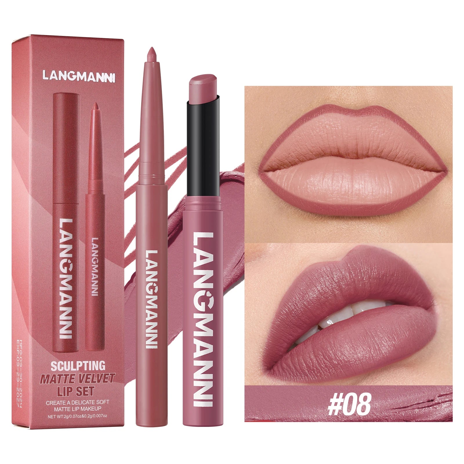 Vabena Waterproof 2-in-1 Lip Liner & Lipstick Set - No Smudge, No Fade