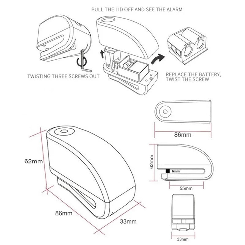 Vabena Motorcycle Disc Brake Alarm Lock | Anti-Theft Scooter Security