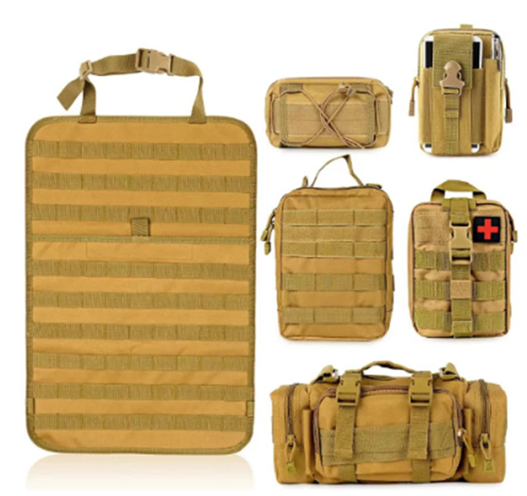 Tactical Car Seat Back Organizer with 5 Detachable MOLLE Pouches