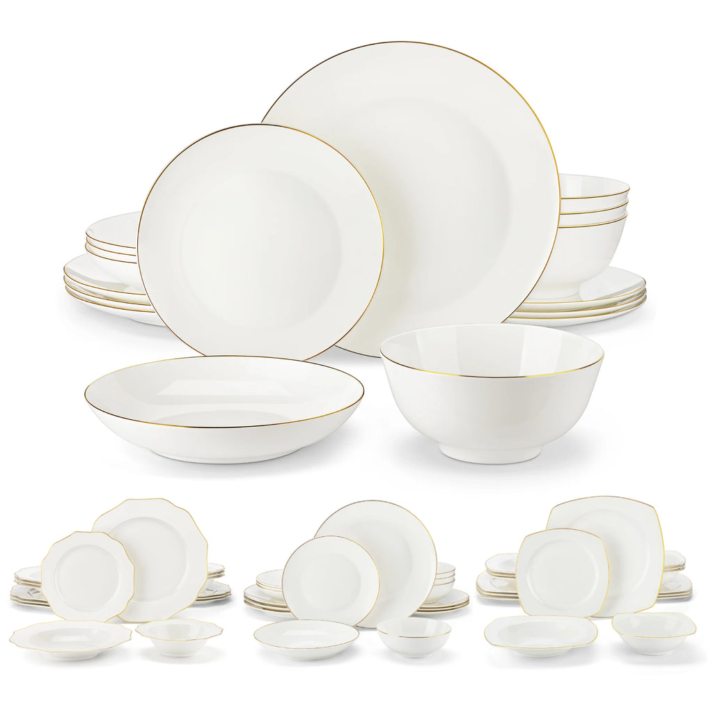MALACASA Nordic Golden Rim Bone China Tableware Set - Elegant Dining Experience