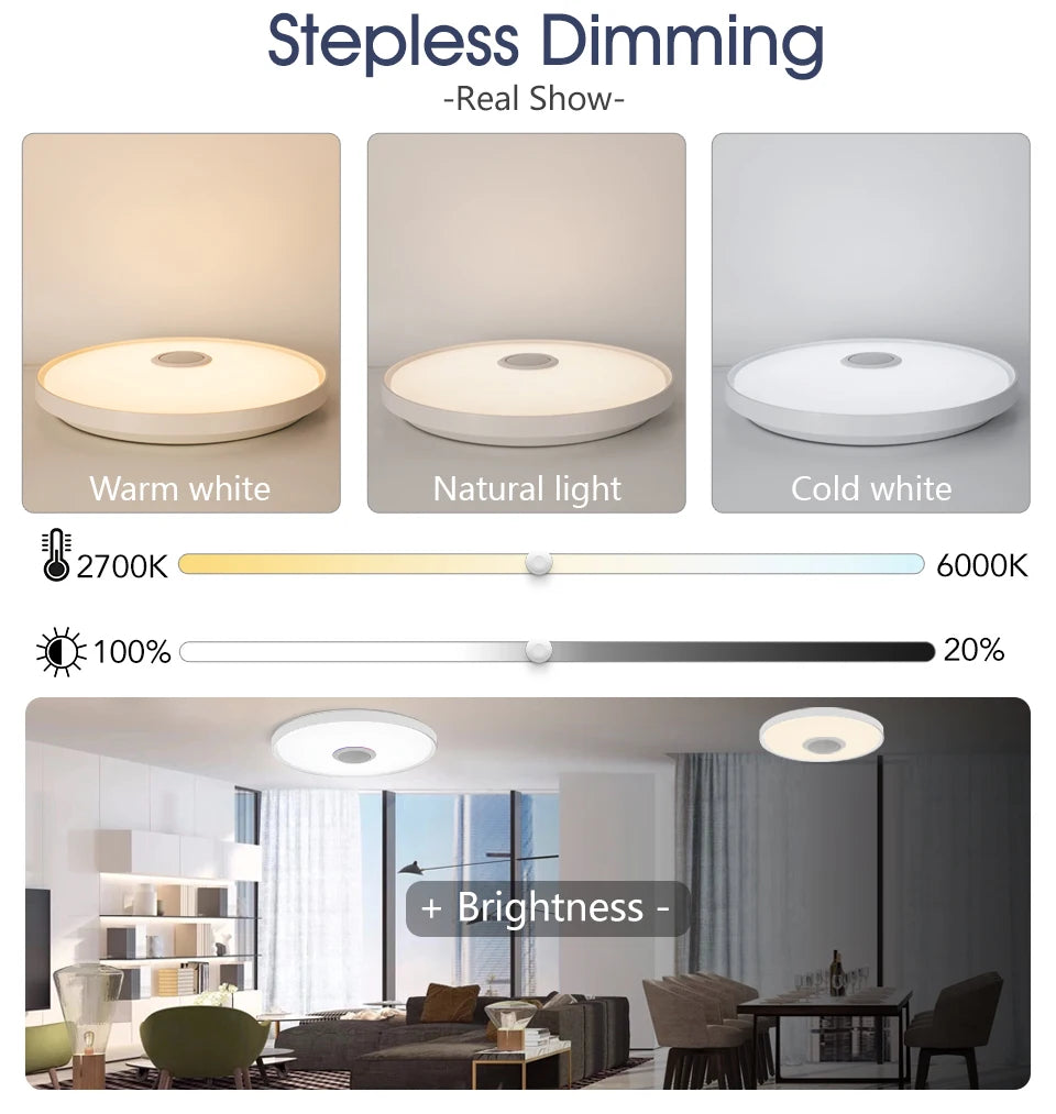 LED Smart RGB Ceiling Lamp with Speaker - App Control & Dimmable