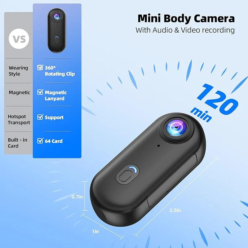 Vabena 4K Mini Action Camera - Waterproof POV Body Cam for Adventures