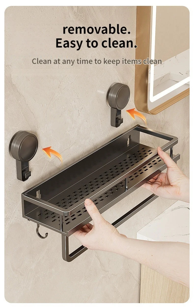 Wall Mounted No-Drill Bathroom Storage & Towel Rack | Versatile Organizer