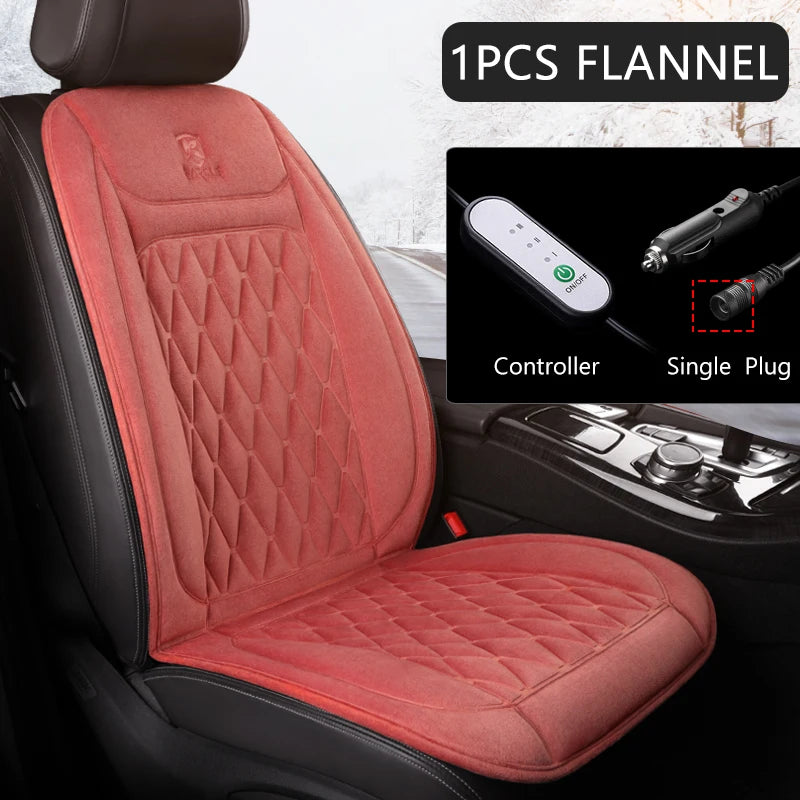 12V Heated Car Seat Cushion | Universal Cloth & Flannel Set