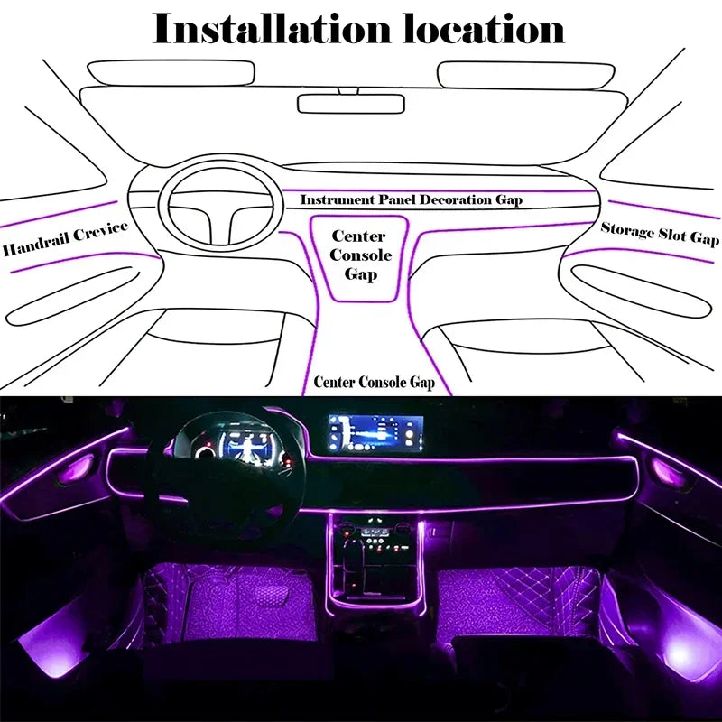 Flexible RGB LED Car Interior Lights - App Controlled EL Wire Strip