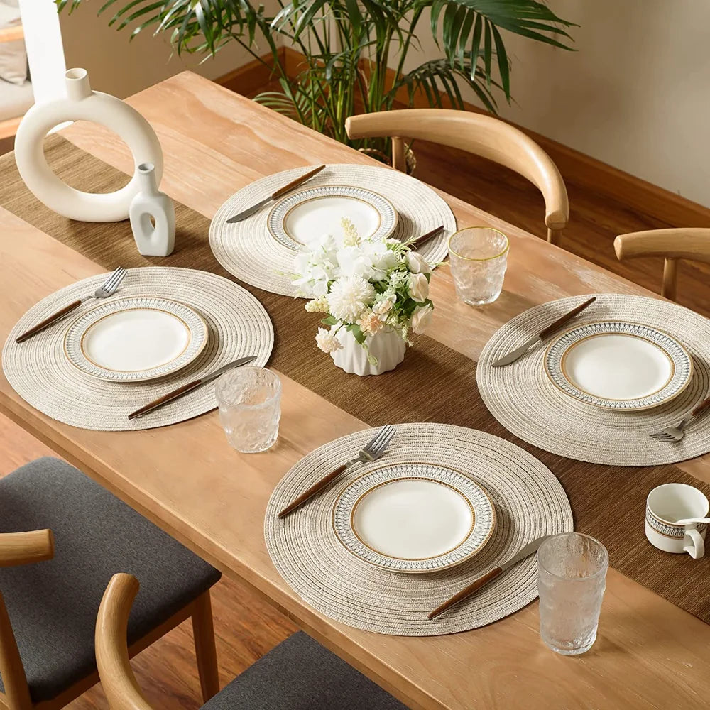 Elegant Round Braided Washable Placemats - Set of 6