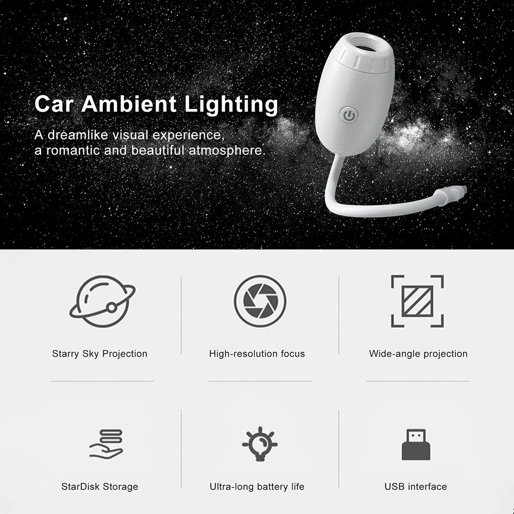USB Car Star Projector Light | LED Interior Ambient Galaxy Lighting