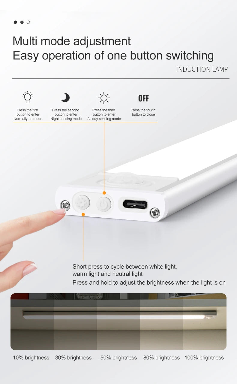 USB-C Rechargeable Motion Sensor LED Cabinet Light - Kitchen & Wardrobe