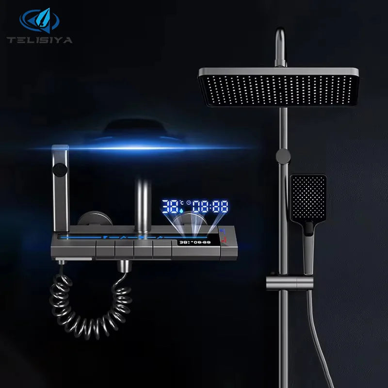 Vabena Grey Piano Button Digital Display Rain Shower System with Ambient Light