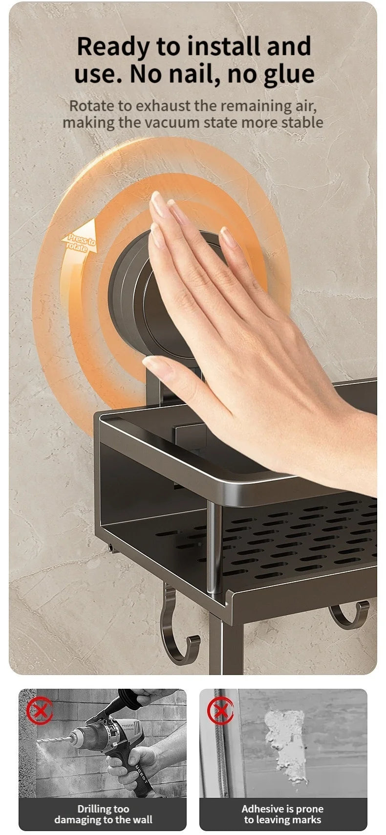 Wall Mounted No-Drill Bathroom Storage & Towel Rack | Versatile Organizer