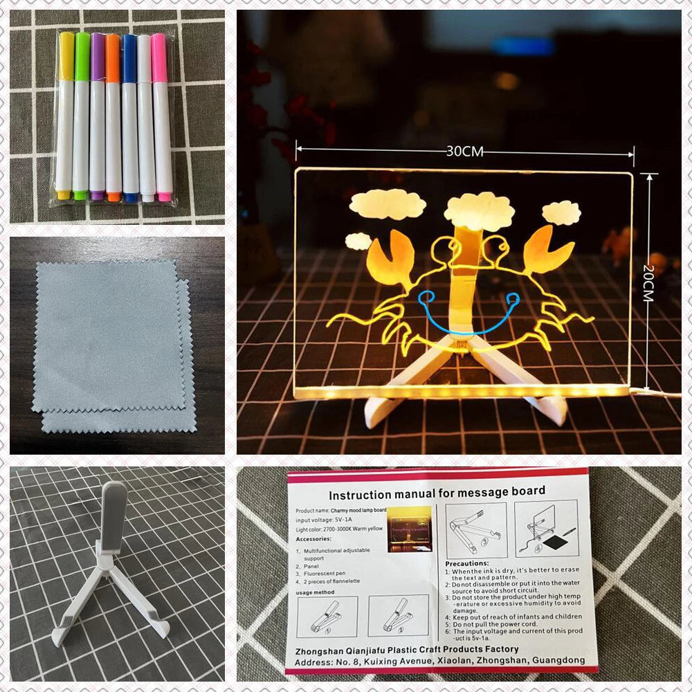 LED Note Board & Night Light | RGB Erasable Drawing Board for Kids