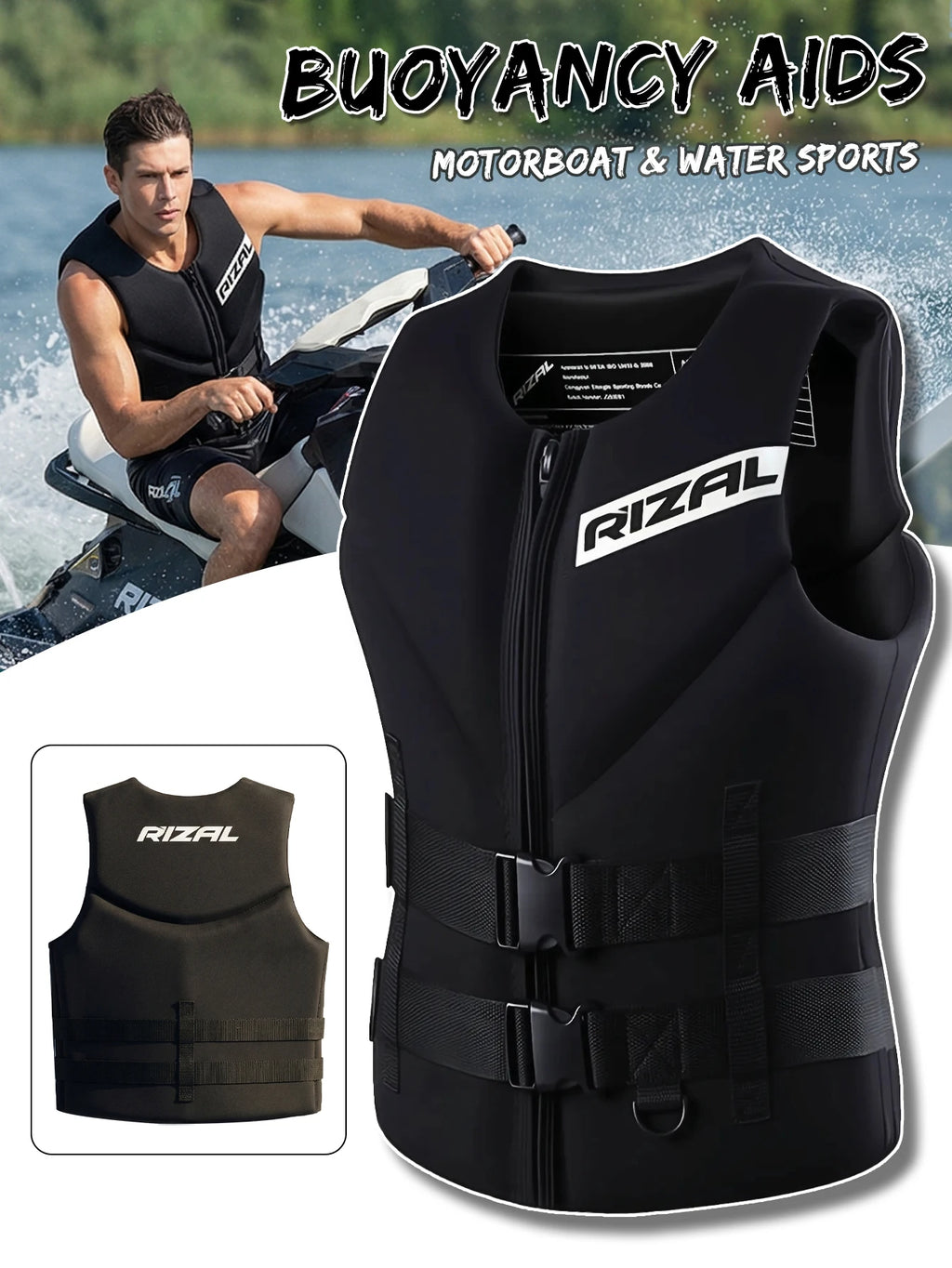 Adult Life Vest for Water Sports, Kayak, Wakeboard & Rescue - High Visibility Safety Jacket