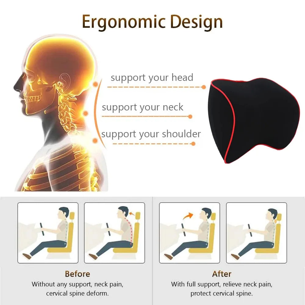 Memory Foam Car Seat Pillow Set - Neck, Lumbar & Headrest Support