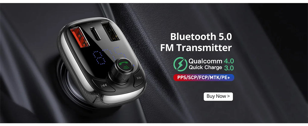 Baseus Bluetooth 5.0 FM Transmitter & Car Charger | Wireless Audio Hands-Free