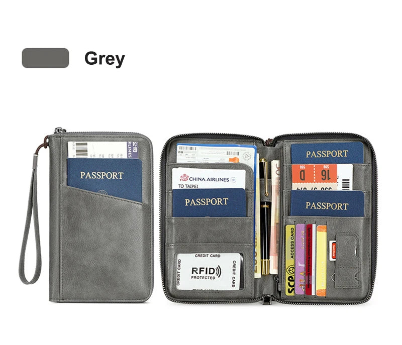 Travel Passport Wallet - RFID Anti-Theft PU Leather Organizer for Men & Women