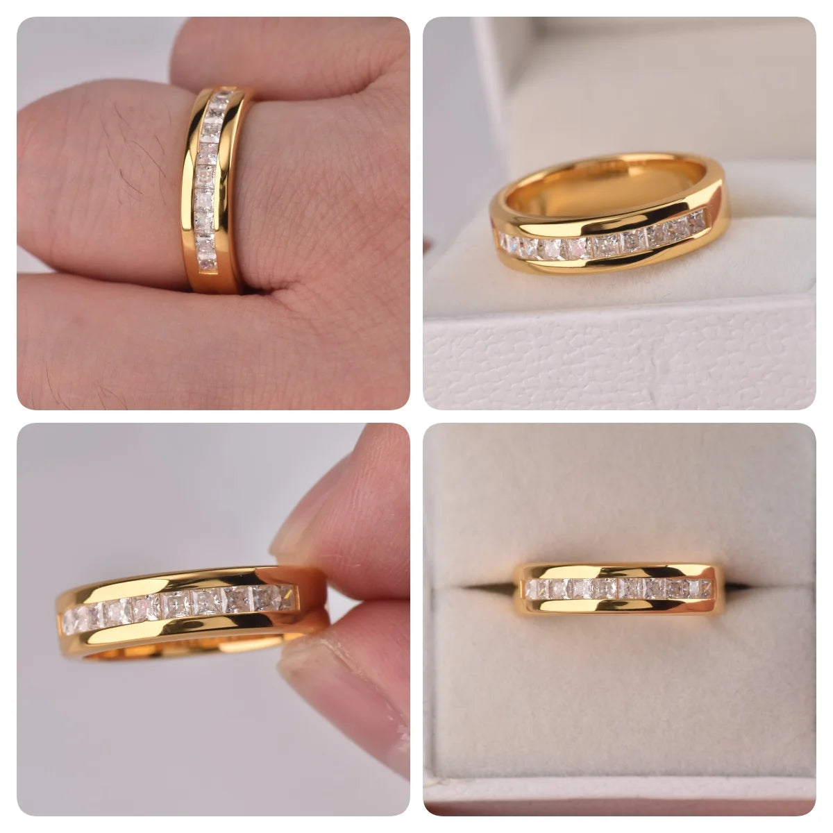 Newshe Men's Half Eternity Moissanite Wedding Band