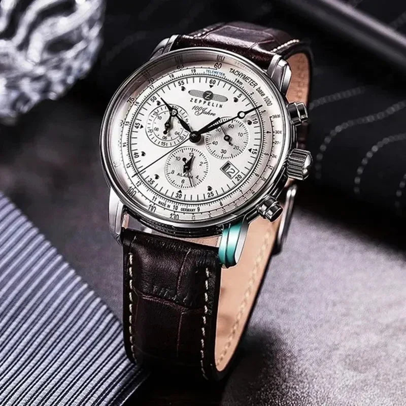 Zeppelin Airship Automatic Date Watch - Men's Luxury Leather Waterproof